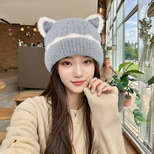 Cat Ear Cuff Beanie Gray 3