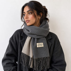 Two-Tone Fringed Scarf Gray 2