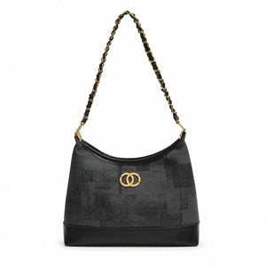 Textured Chain Shoulder Bag Black 1