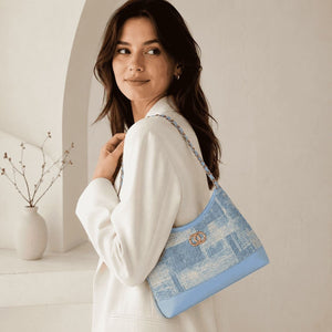 Textured Chain-Strap Shoulder Bag Light Blue 1
