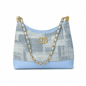Textured Chain-Strap Shoulder Bag Light Blue 2