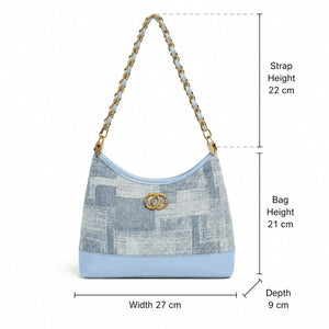 Textured Chain-Strap Shoulder Bag Light Blue 3