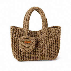 Textured Openwork Tote Bag Mocha Brown 1