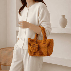 Textured Crochet Mini Tote Bag Burnt Orange 3