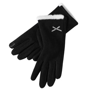 Bow Trim Winter Gloves Black 1