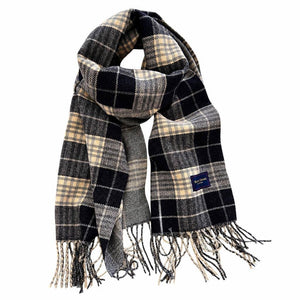 Classic Plaid Fringe Scarf Black Plaid 1