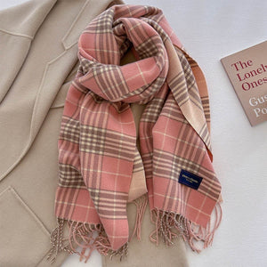 Classic Plaid Fringe Scarf Pink 3