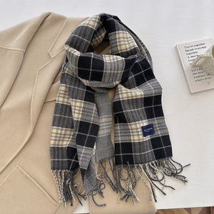 Classic Plaid Fringe Scarf Black Plaid 3