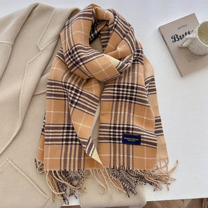 Fringed Plaid Scarf Tan 3
