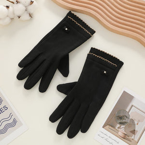 Textured Bow Accent Gloves Black 4
