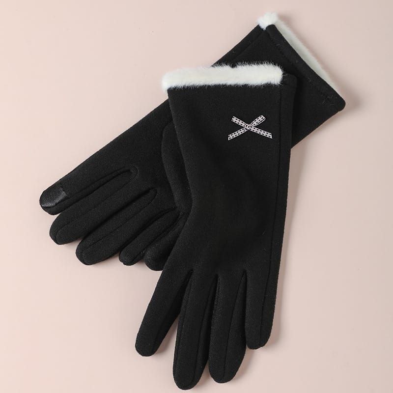 Bow Trim Winter Gloves Black 4