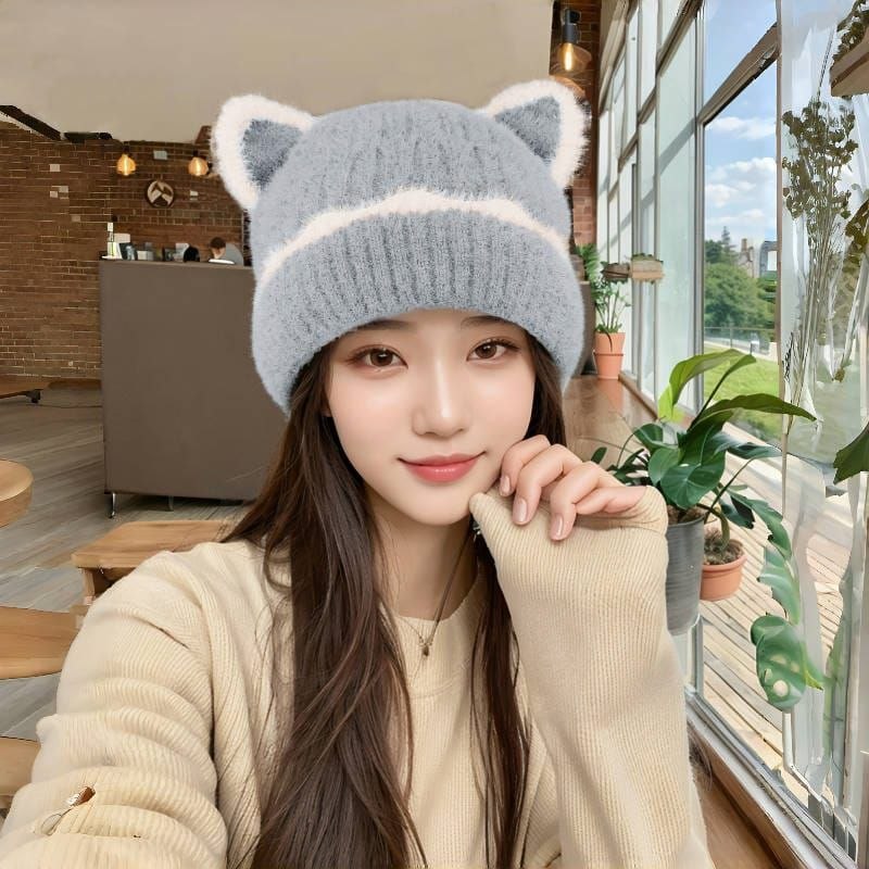Cat Ear Cuff Beanie Gray 3