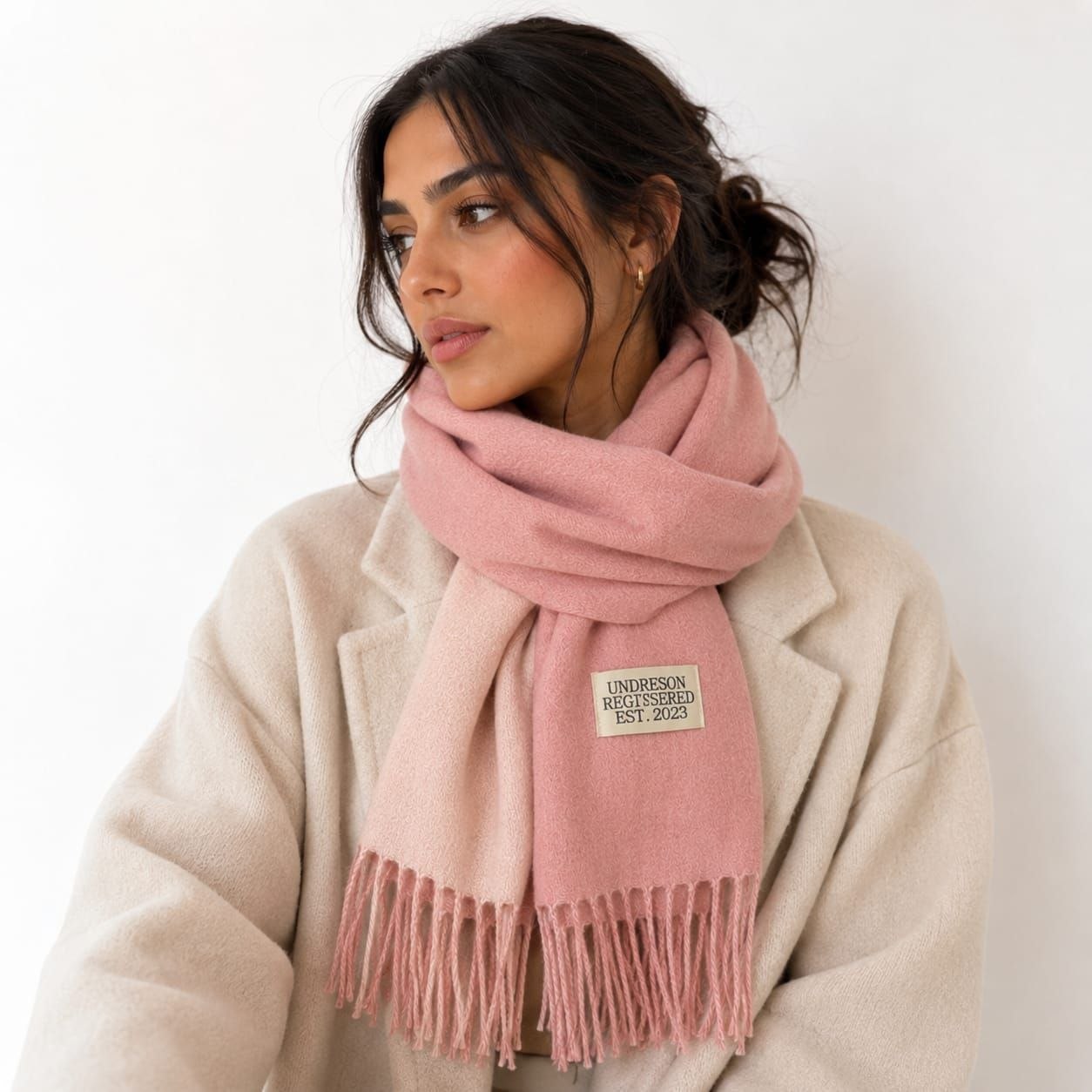 Two-Tone Fringed Scarf Dusty Pink 2