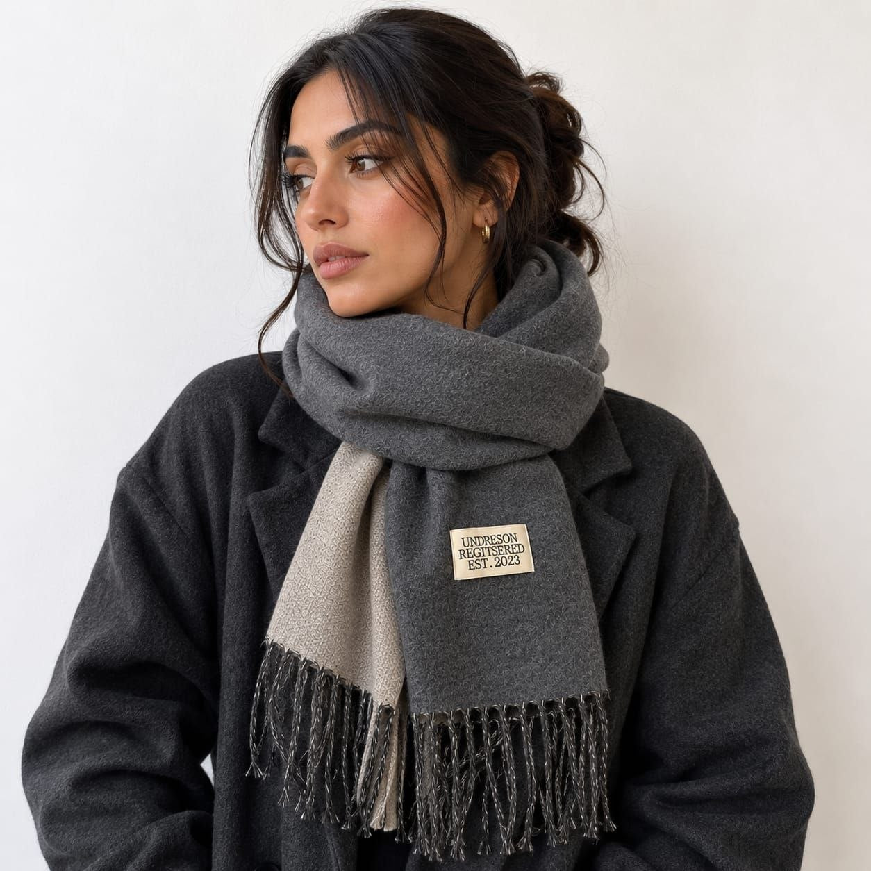 Two-Tone Fringed Scarf Gray 2