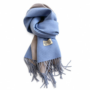 Two-Tone Fringed Scarf Blue/Taupe 1