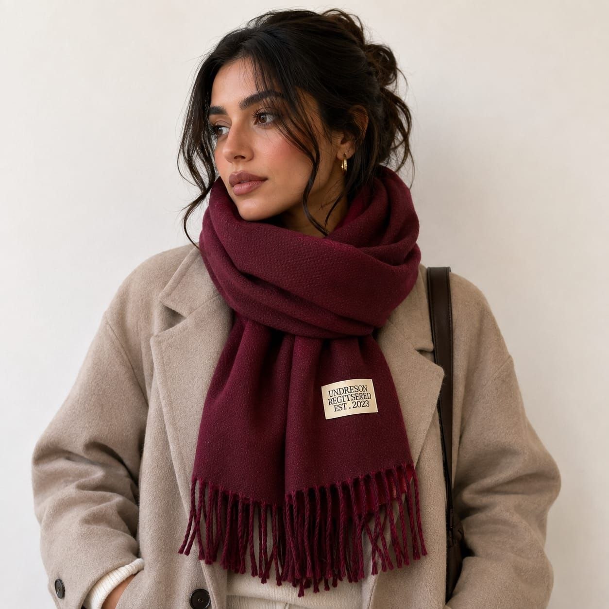 Two-Tone Fringe Scarf Burgundy 1