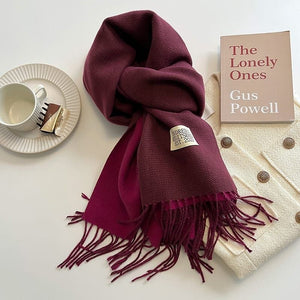 Two-Tone Fringe Scarf Burgundy 2