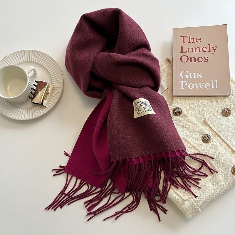 Two-Tone Fringe Scarf Burgundy 2