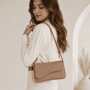 Curved Flap Shoulder Bag Taupe 1