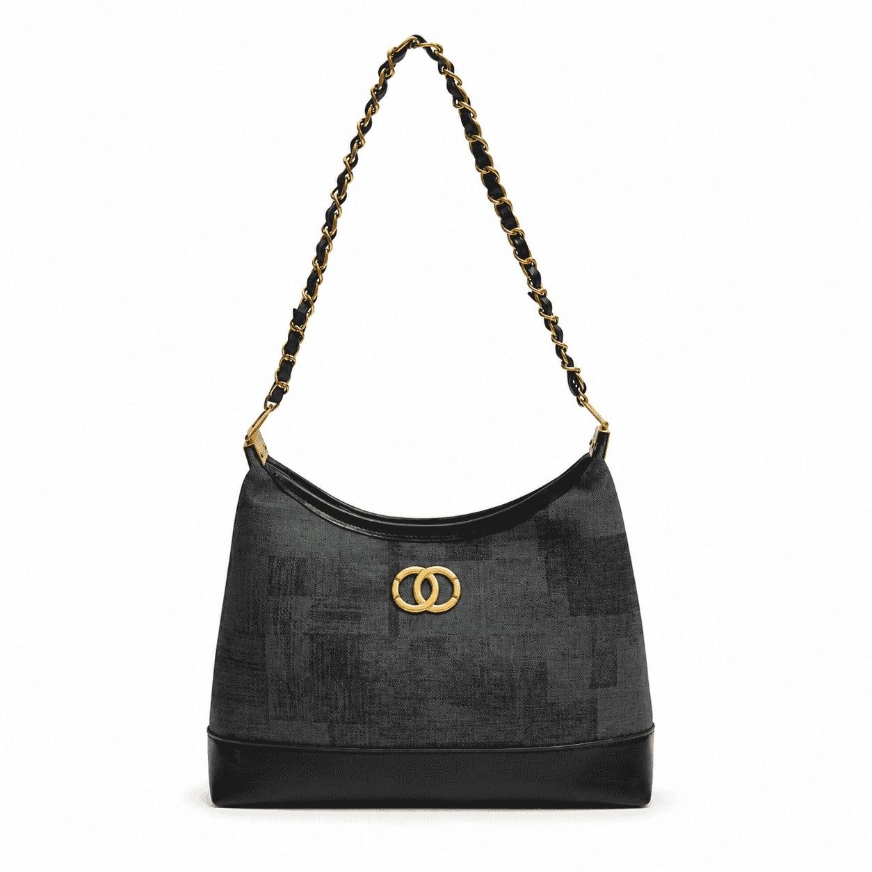 Textured Chain Shoulder Bag Black 1