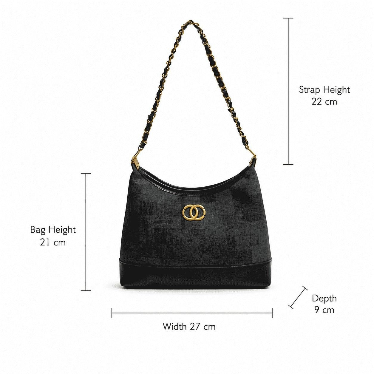 Textured Chain Shoulder Bag Black 3