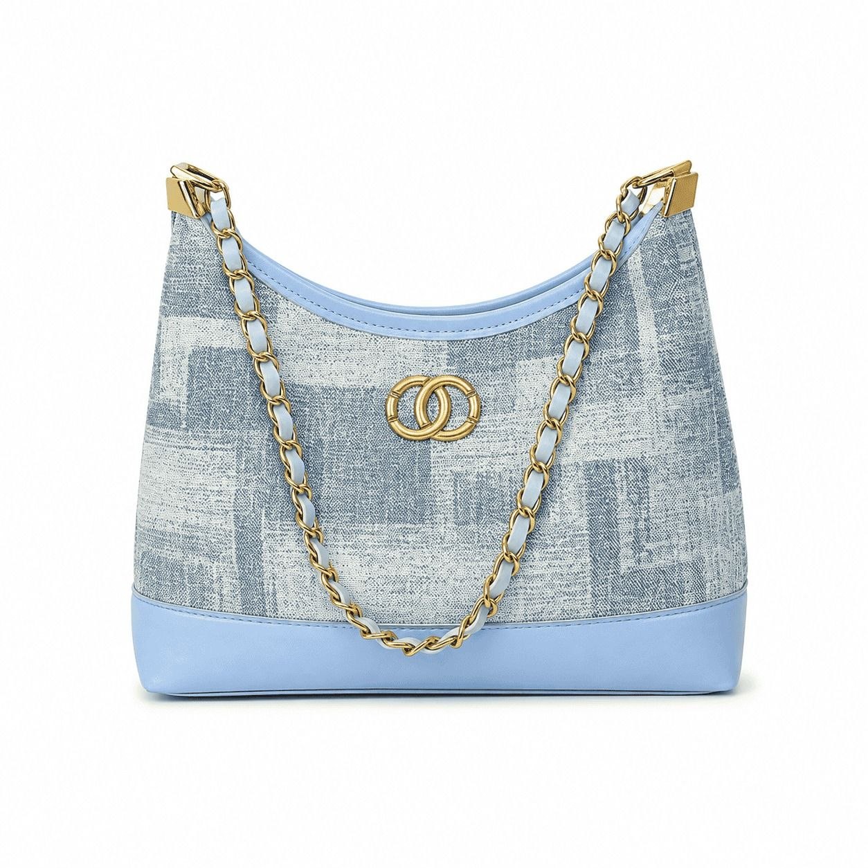 Textured Chain-Strap Shoulder Bag Light Blue 2