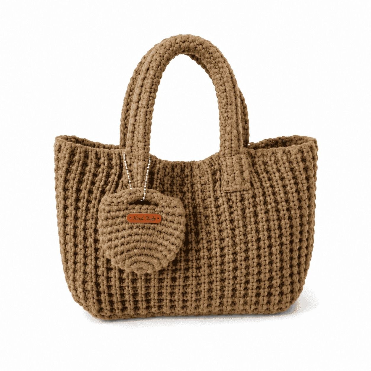 Textured Openwork Tote Bag Mocha Brown 1