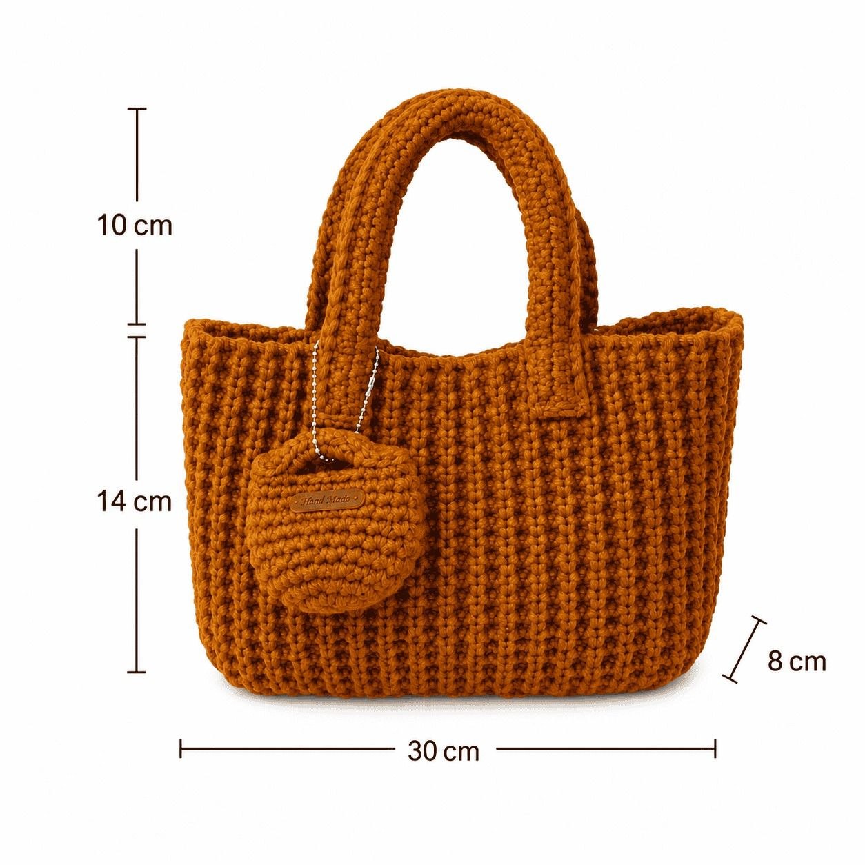 Textured Crochet Mini Tote Bag Burnt Orange 1