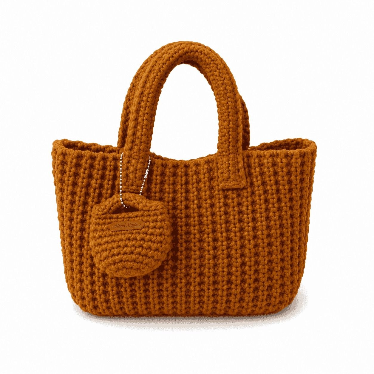 Textured Crochet Mini Tote Bag Burnt Orange 2
