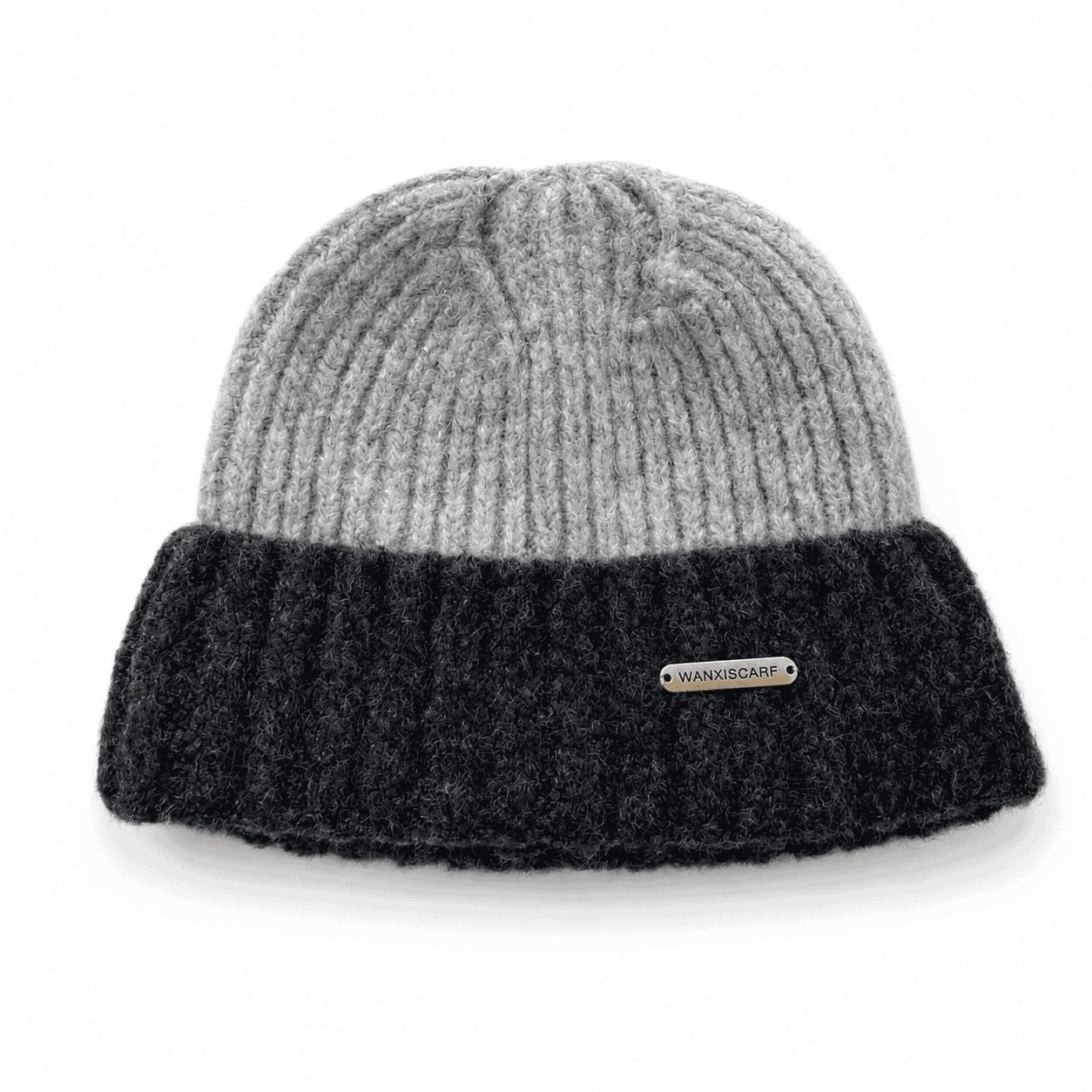 Two-Tone Ribbed Beanie Light Gray and Black 2