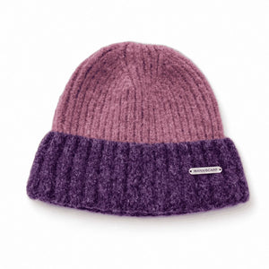 Two-Tone Ribbed Cuff Beanie Pink and Purple 1