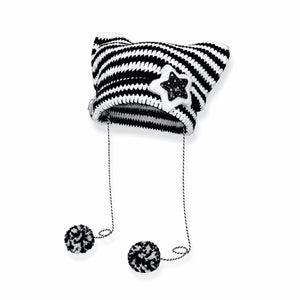 Striped Cat Ear Pom-Pom Beanie 2