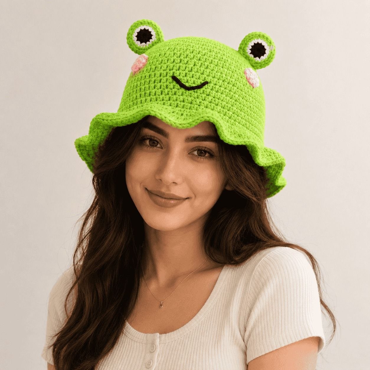 Frog Face Ruffle Bucket Hat 1