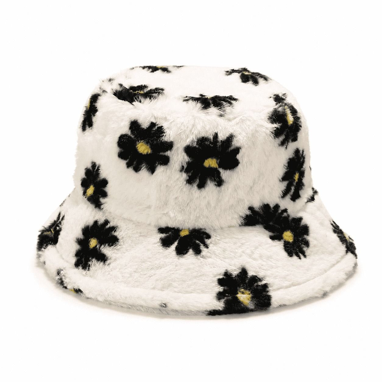 Plush Daisy Bucket Hat White Floral 1