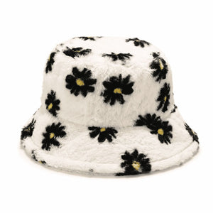 Plush Daisy Bucket Hat White Floral 1