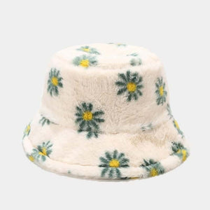 Plush Floral Bucket Hat Cream Floral 2