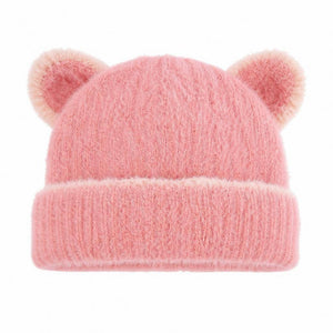 Fuzzy Animal Ear Beanie Pink 1