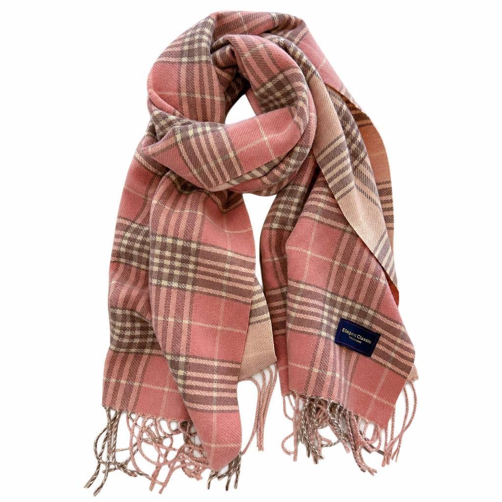 Classic Plaid Fringe Scarf Pink 1