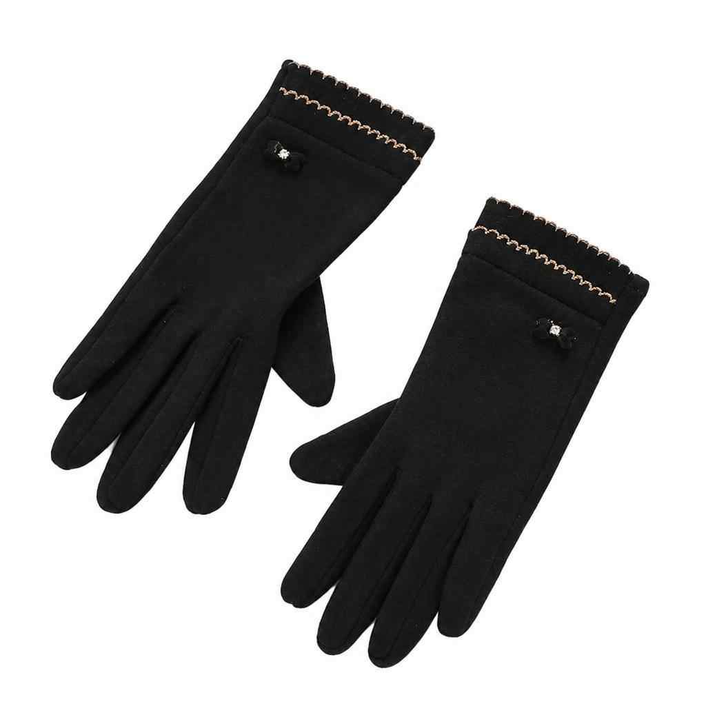 Textured Bow Accent Gloves Black 1
