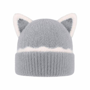 Cat Ear Cuff Beanie Gray 1