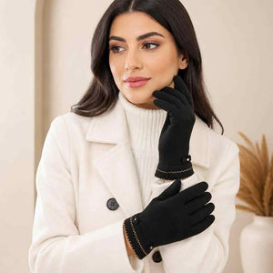 Textured Bow Accent Gloves Black 2