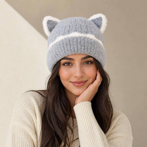 Cat Ear Cuff Beanie Gray 2