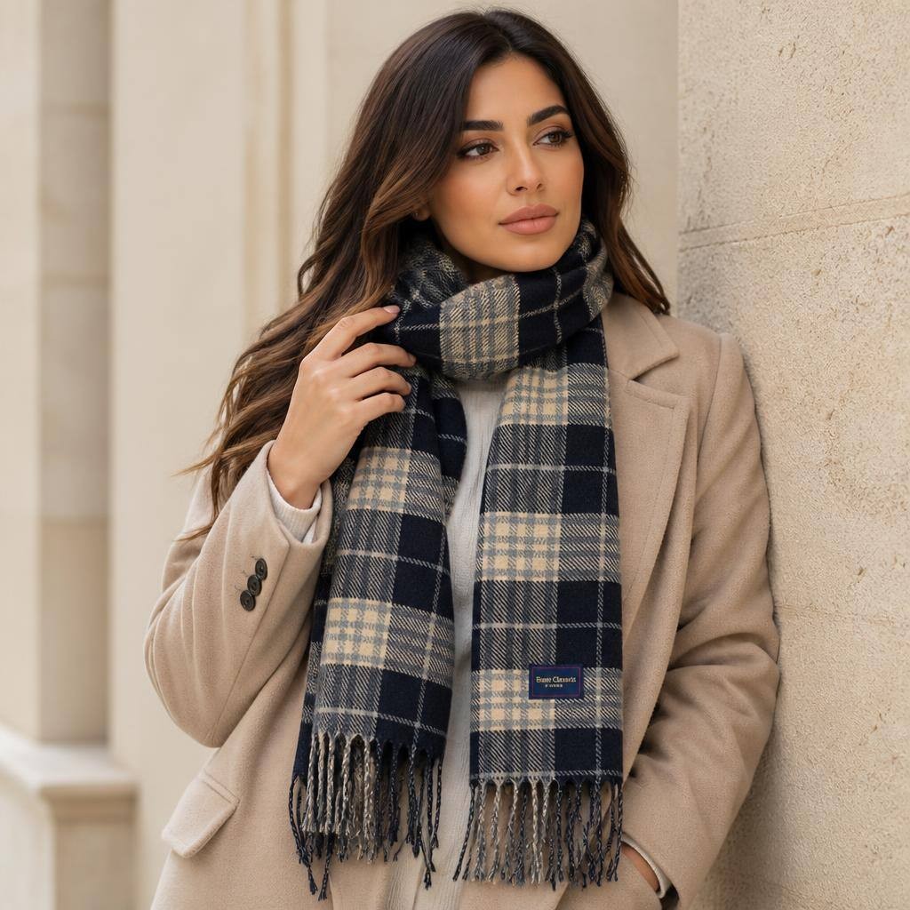 Classic Plaid Fringe Scarf Black Plaid 2