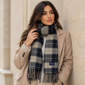 Classic Plaid Fringe Scarf Black Plaid 2