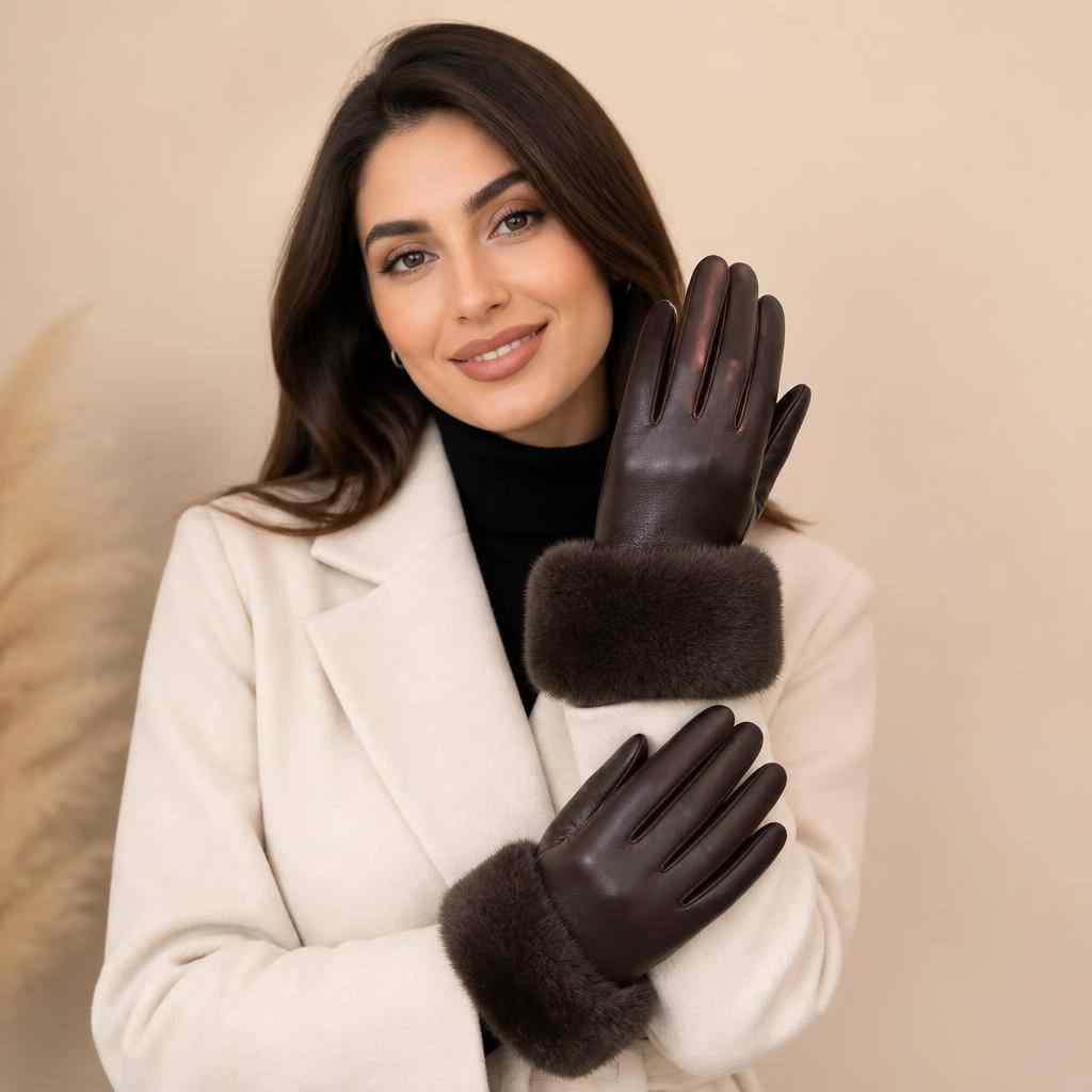 Plush Cuff Gloves Dark Brown 2