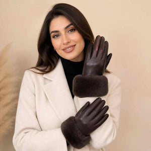 Plush Cuff Gloves Dark Brown 2