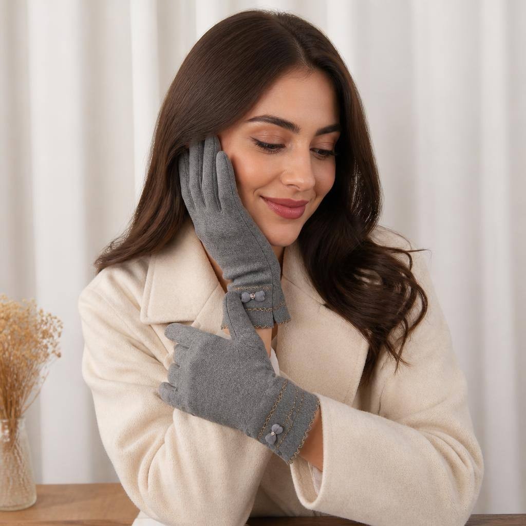 Textured Bow Accent Gloves 2