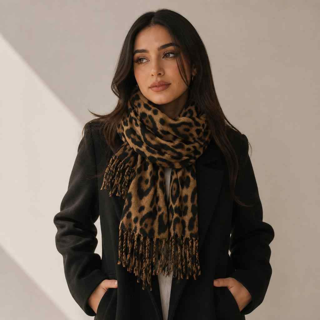 Leopard Print Fringe Scarf 2