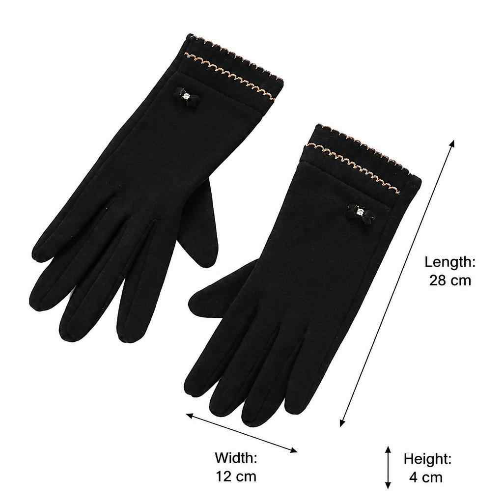 Textured Bow Accent Gloves Black 3
