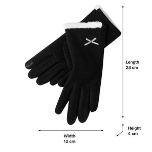 Bow Trim Winter Gloves Black 3